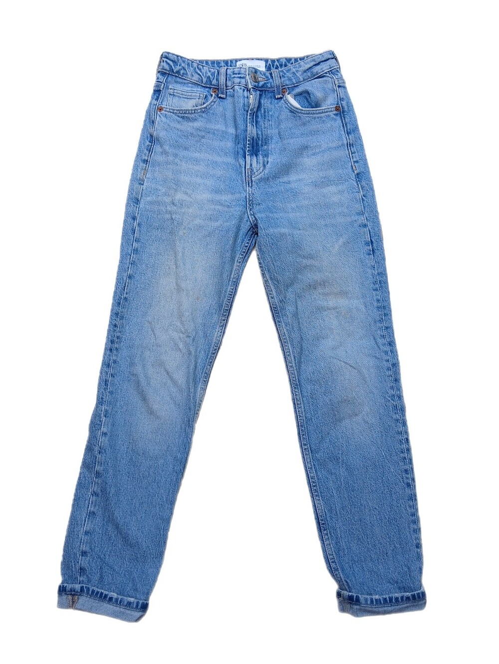 Zara Women's Highwaisted Light Wash Blue Denim Jeans | Sz 2 Slim Straight Leg